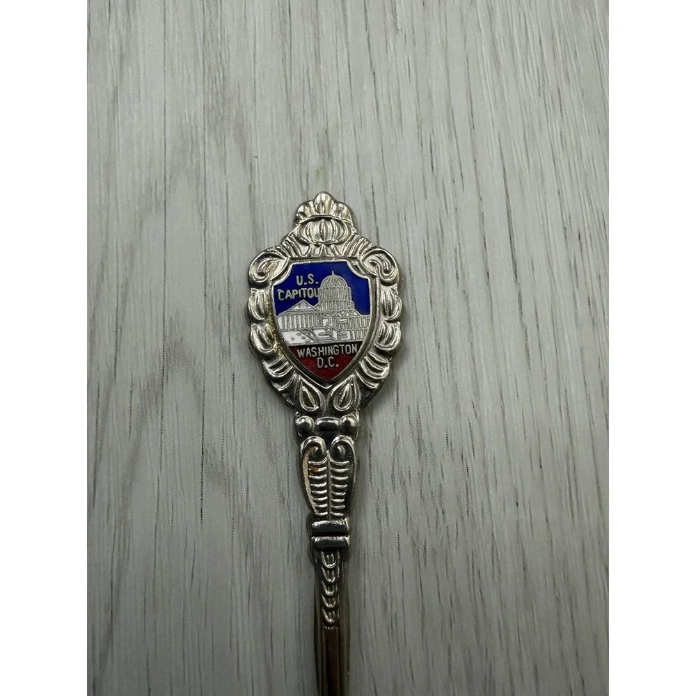 VINTAGE WASHINGTON DC US CAPITOL ENAMEL SILVER PLATE SOUVENIR SPOON